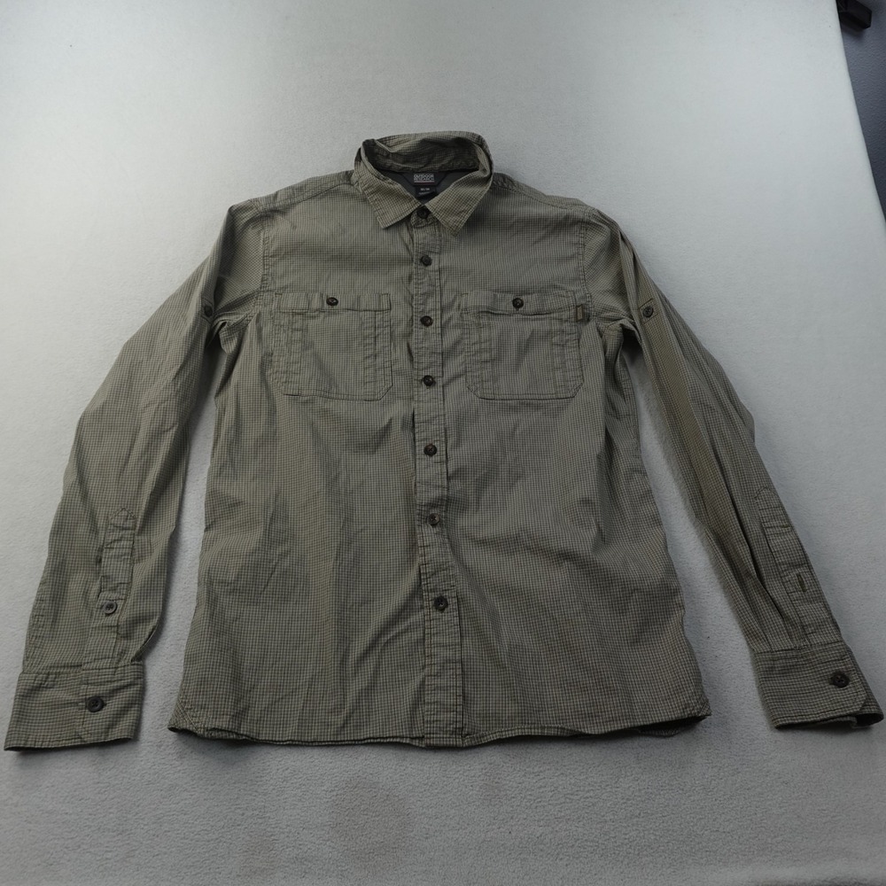 Outdoor Research Onward Shirt Mens M Brown Plaid Stretch Hiking UPF 50 Outdoor